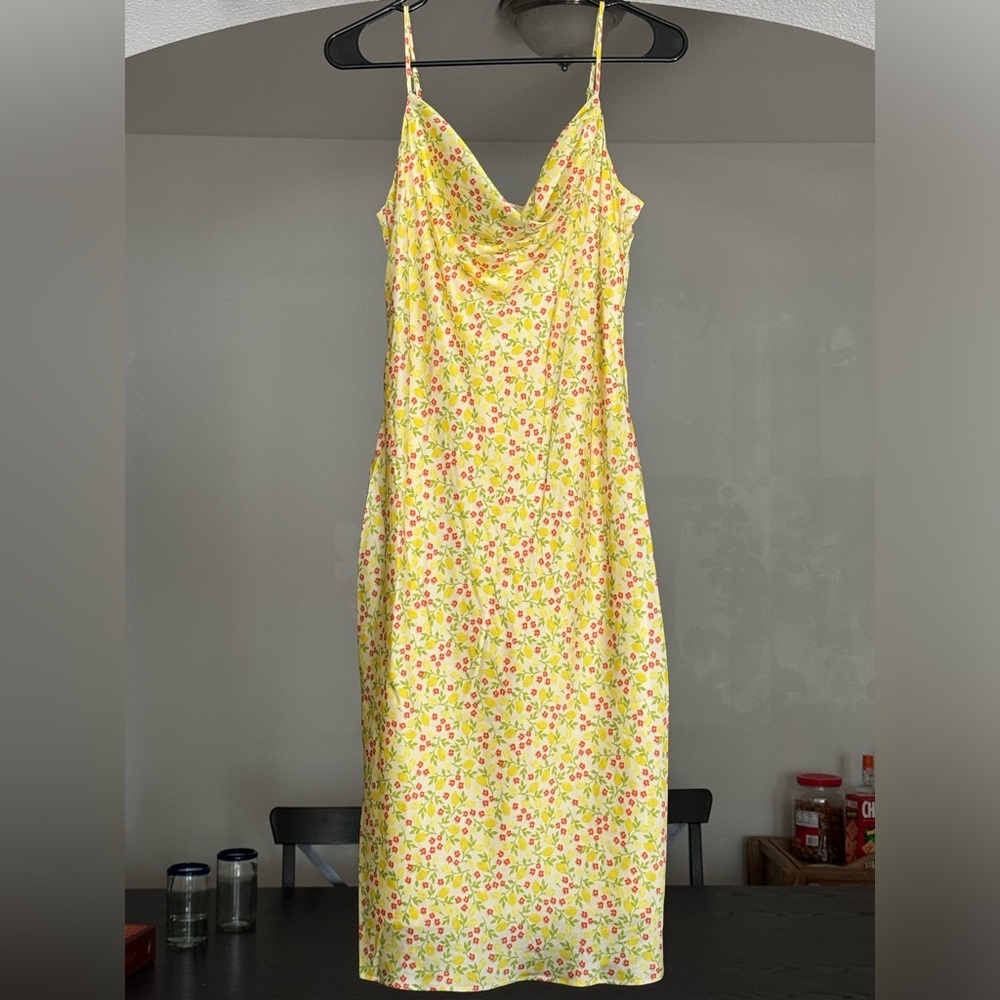 BCBG yellow floral and lemon dress
